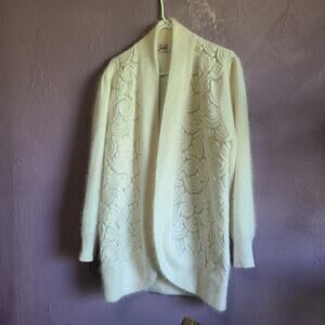 Vintage Jamie Angora Blend Sweater‎ Size M Ivory Long Open Cardigan Jacket 80s